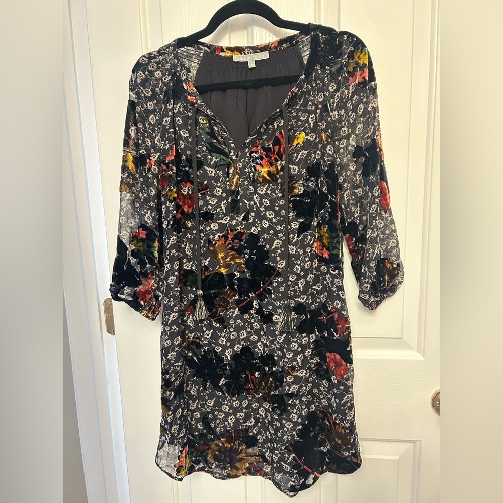 Anthropologie Daniel Rainn Velvet Bohemian Dress with Tassels Size Small